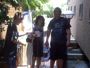 The boys taking Vic for a walk at the Donald Gordo